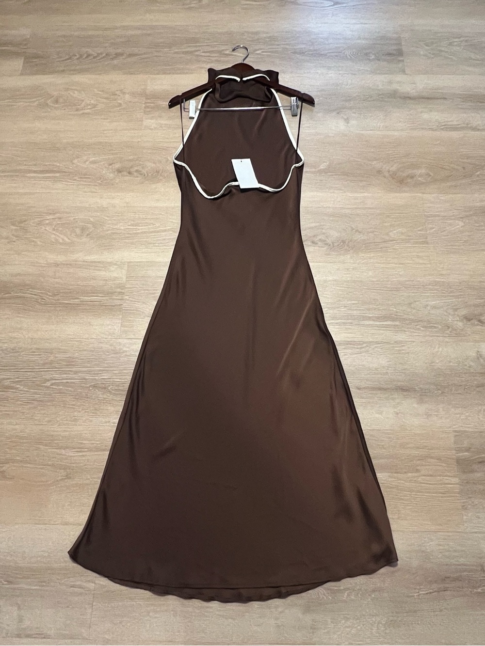 NWT Zara Beautiful Womens XL Brown Draped Halter Neck Maxi Dress Open Back Satin - Picture 6 of 13